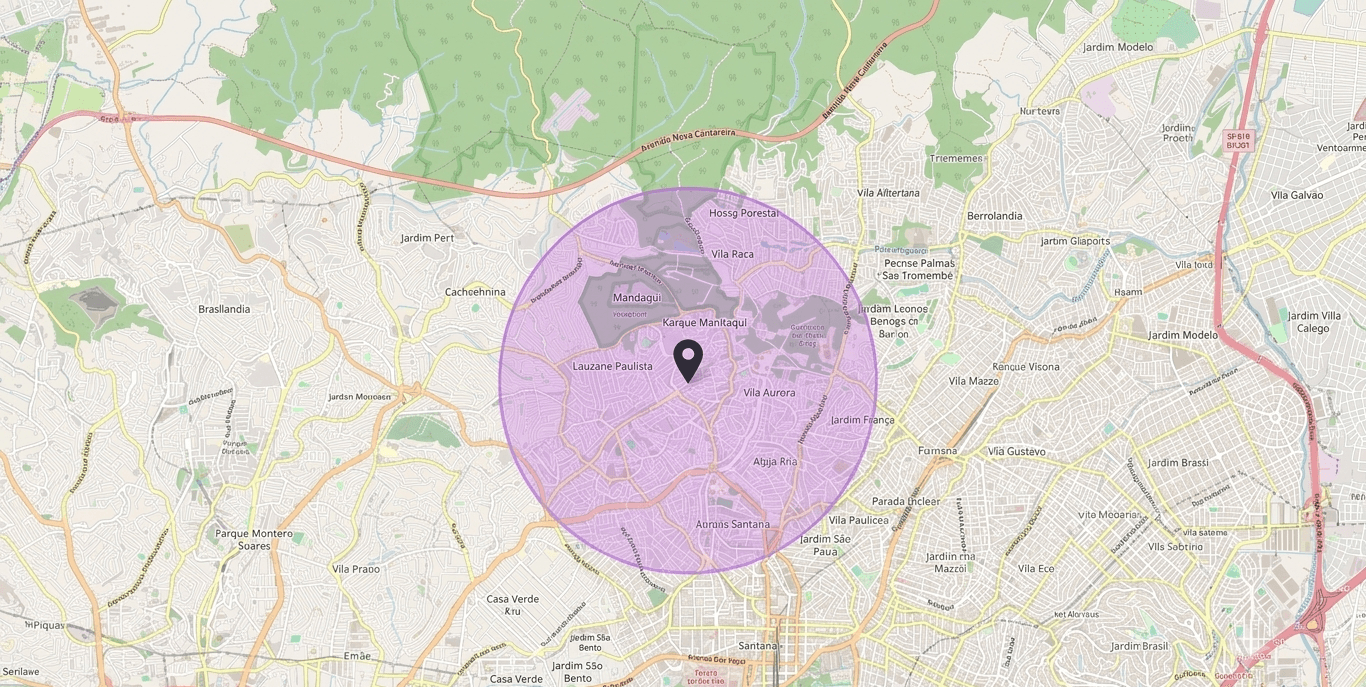 Mapa da área de entrega do Depósito Amarelinho